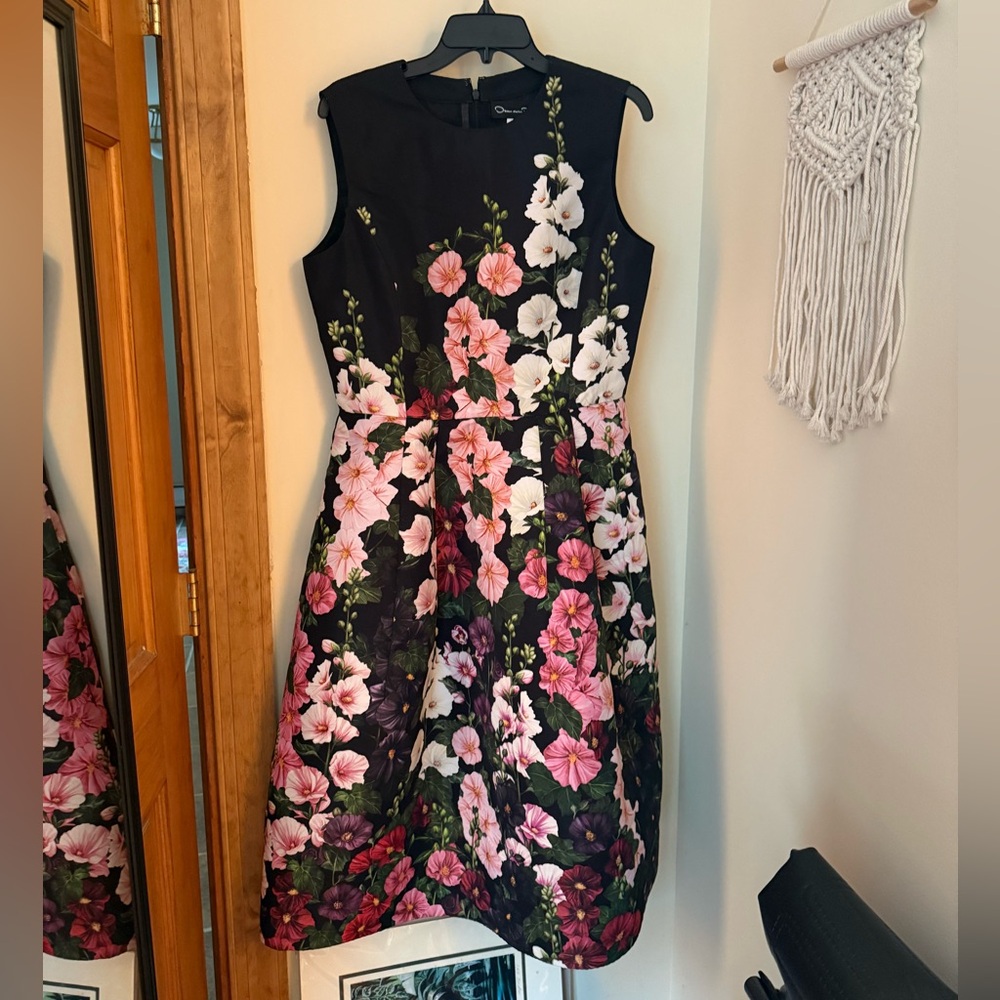 Oscar de la Renta Black Degrade Hollyhocks Faille Midi Dress stunning!  $4990